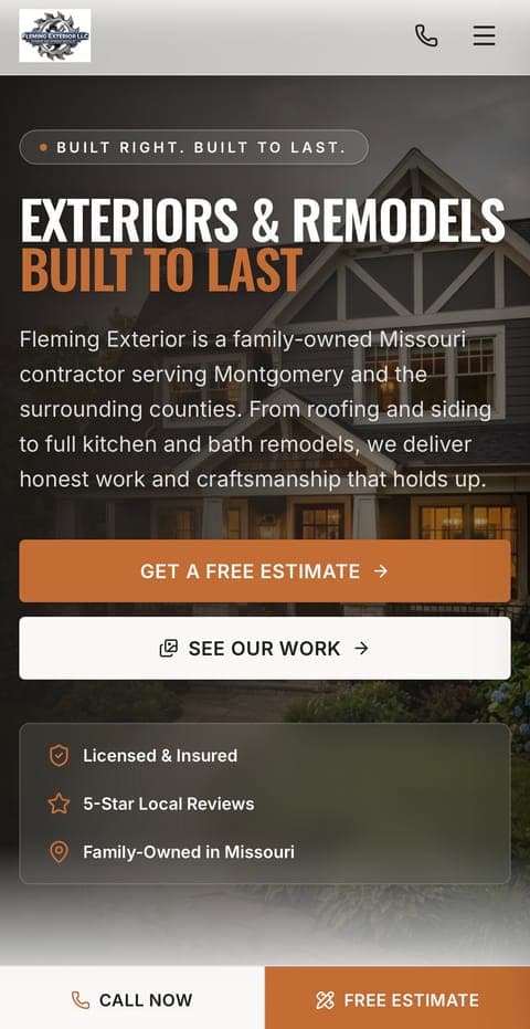 Fleming Exterior LLC website on a phone