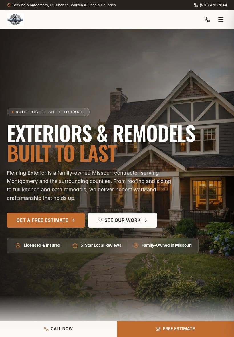 Fleming Exterior LLC website on a tablet