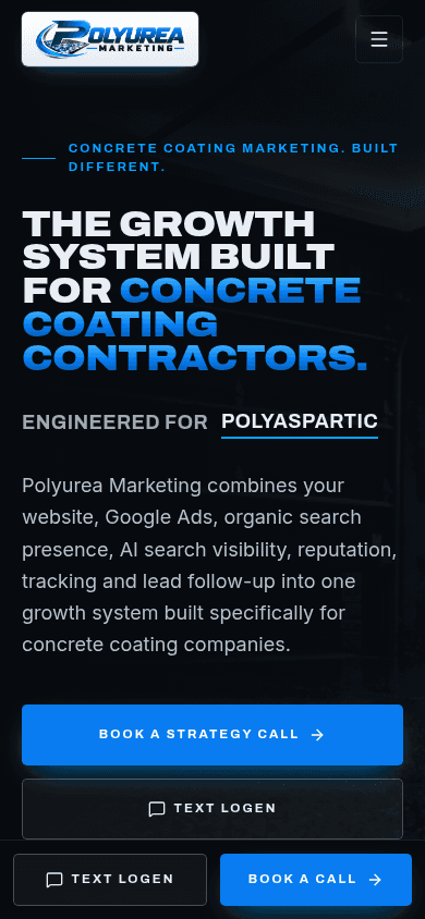 Polyurea Marketing homepage on mobile