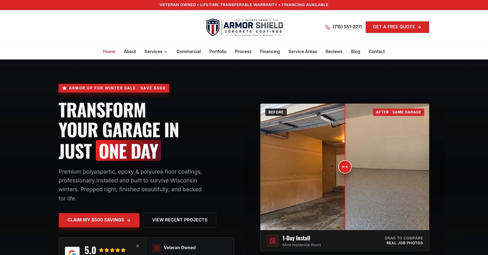 ArmorShield Concrete Coatings website by Tech Turtle