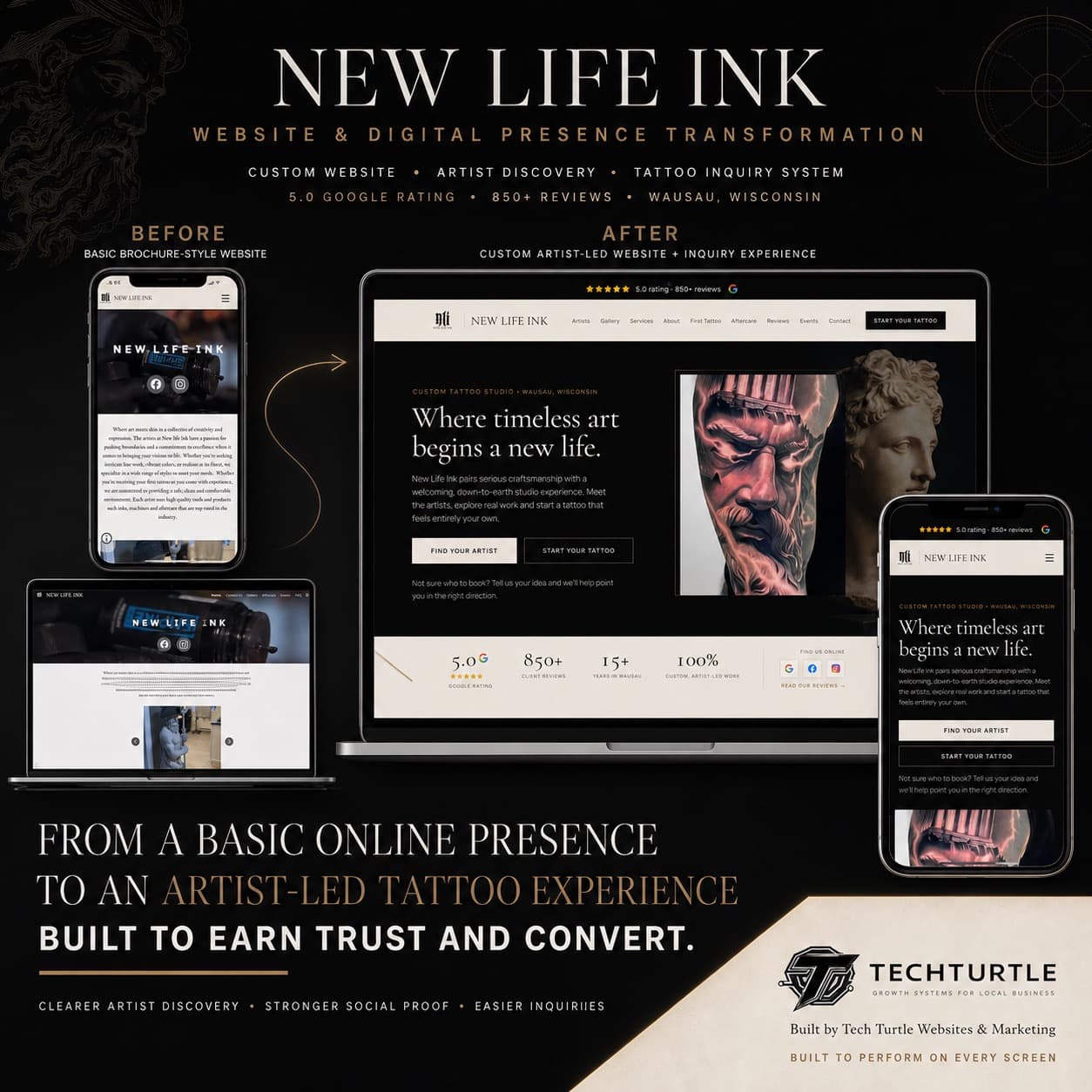 New Life Ink website designed by Tech Turtle